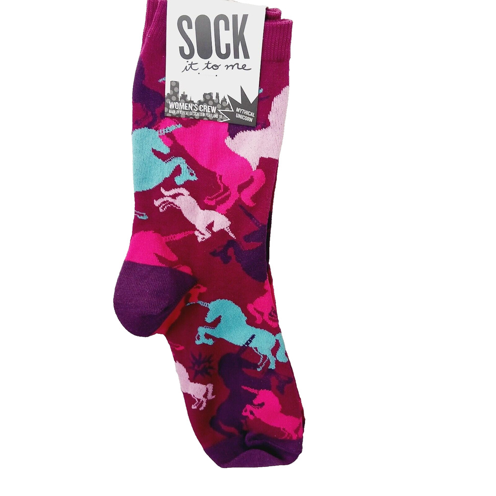 Sock It To Me Crew Women Boy Unicorn Magical Mythical Pink Blue Horn NWT NEW
